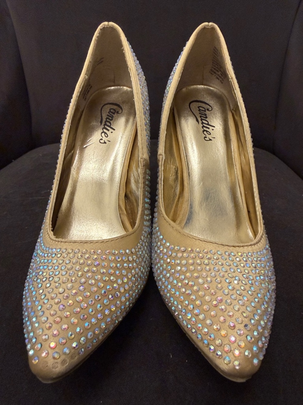 Candie's Champagne Rhinestone Pointed-Toe Pumps